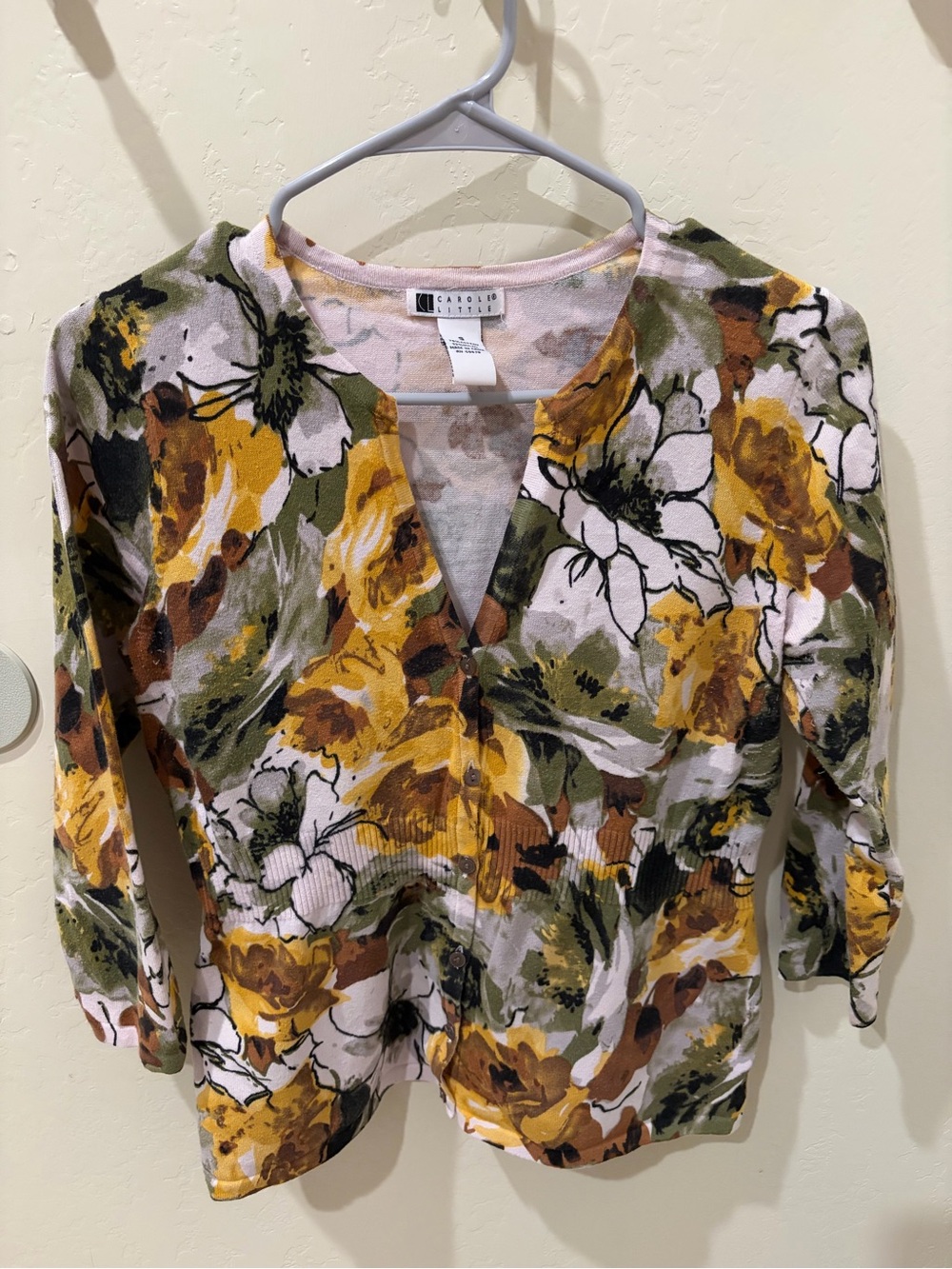 Carole Little Yellow Green Floral Button Cardigan